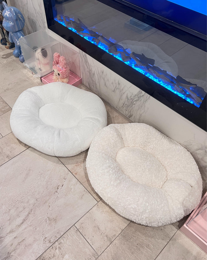 VLIZ Pets Rainbow Cloud Bed in Pink Or BabyBlue, handmade with imitation rabbit velvet fabric, featuring a cloud-shaped supportive base and detachable rainbow arch, Disney-certified quality.