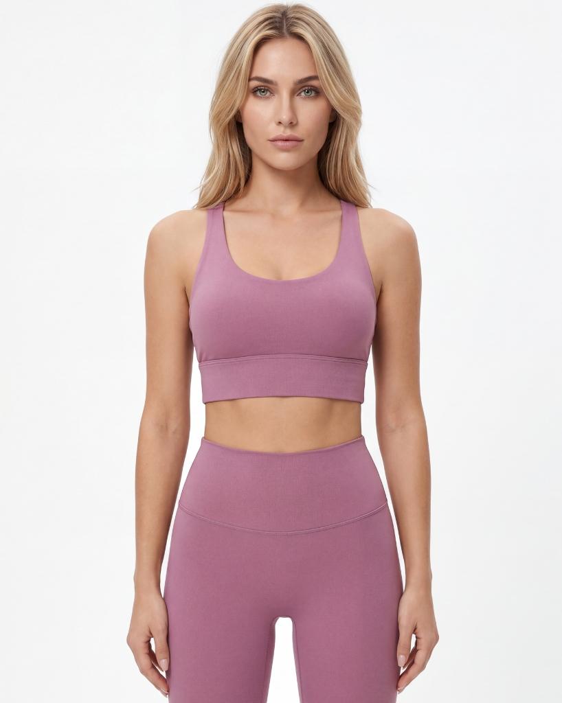 VLIZ Nova_Training_Bra Sports Bra, black, Fawn, Velvet with smooth fabric and a supportive fit. The design features elegant double cross-back straps and a discreet keyhole detail below the straps. Ideal for gym workouts, yoga, Pilates, and everyday training.