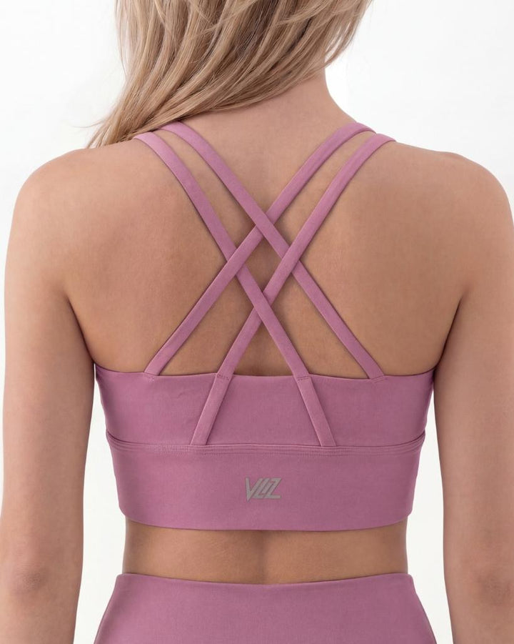 VLIZ Nova_Training_Bra Sports Bra, black, Fawn, Velvet with smooth fabric and a supportive fit. The design features elegant double cross-back straps and a discreet keyhole detail below the straps. Ideal for gym workouts, yoga, Pilates, and everyday training.