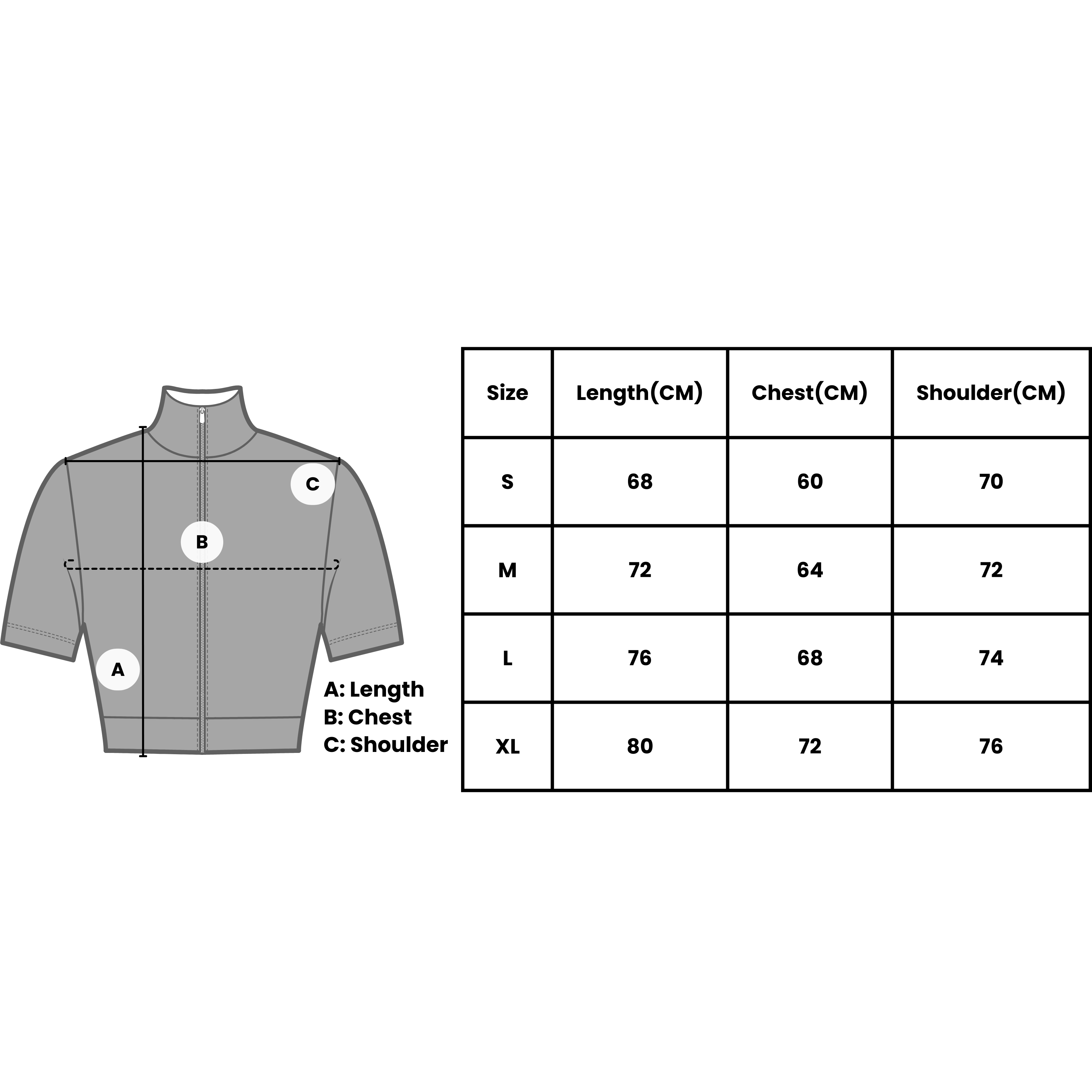 Size chart for VLIZ Full-Zip SculptFit Short Sleeve Top showing garment measurements for length, chest, and shoulder across sizes S to XL with illustrated measurement guide.