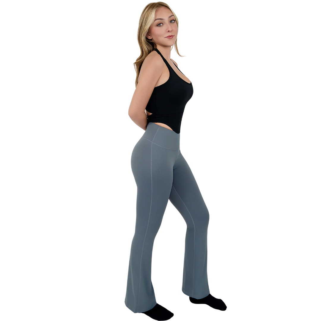 VLIZ High-Rise Sculpting Flare Leggings in Gary, featuring a high-waisted sculpting fit and subtle flare leg design, ideal for yoga, Pilates, cardio, and everyday wear.