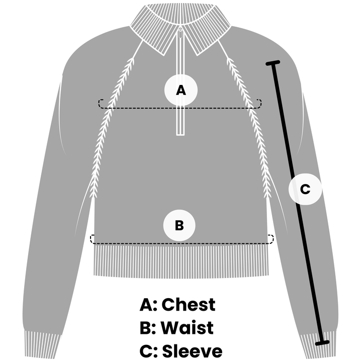 This picture states the measure of VLIZ Rapid UV Full Zip SlimFit Hooded Top, where A is chest, b is waist, and c is sleeves.