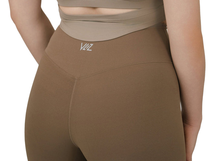 VLIZ Ultra Soft SculptFit Long Leggings in chestnut brown shown from the back, highlighting the high-waisted fit and smooth seam detailing