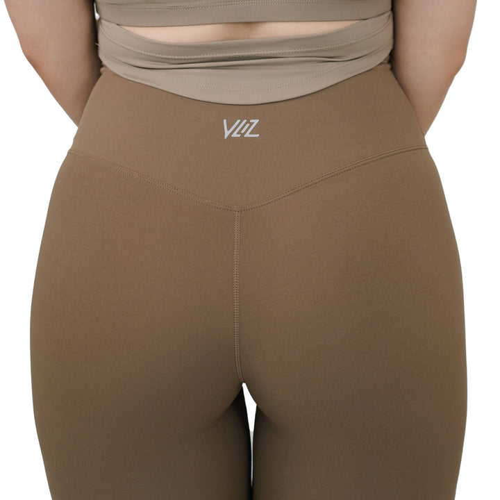 VLIZ Ultra Soft SculptFit Long Leggings in chestnut brown displayed from the back with centered focus, highlighting the high waistband and seamless fit