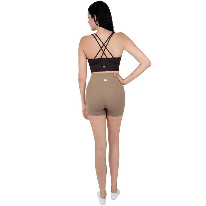 VLIZ Ultra Soft SculptFit Short Leggings in Gray, featuring a high-rise waistband, sculpted compression fit, clean hemline, and a hidden phone pocket at the inner back waistband—ideal for yoga, Pilates, cardio, and everyday training.