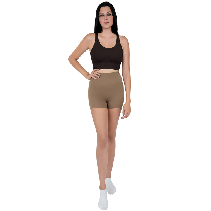 VLIZ Ultra Soft SculptFit Short Leggings in Gray, featuring a high-rise waistband, sculpted compression fit, clean hemline, and a hidden phone pocket at the inner back waistband—ideal for yoga, Pilates, cardio, and everyday training.