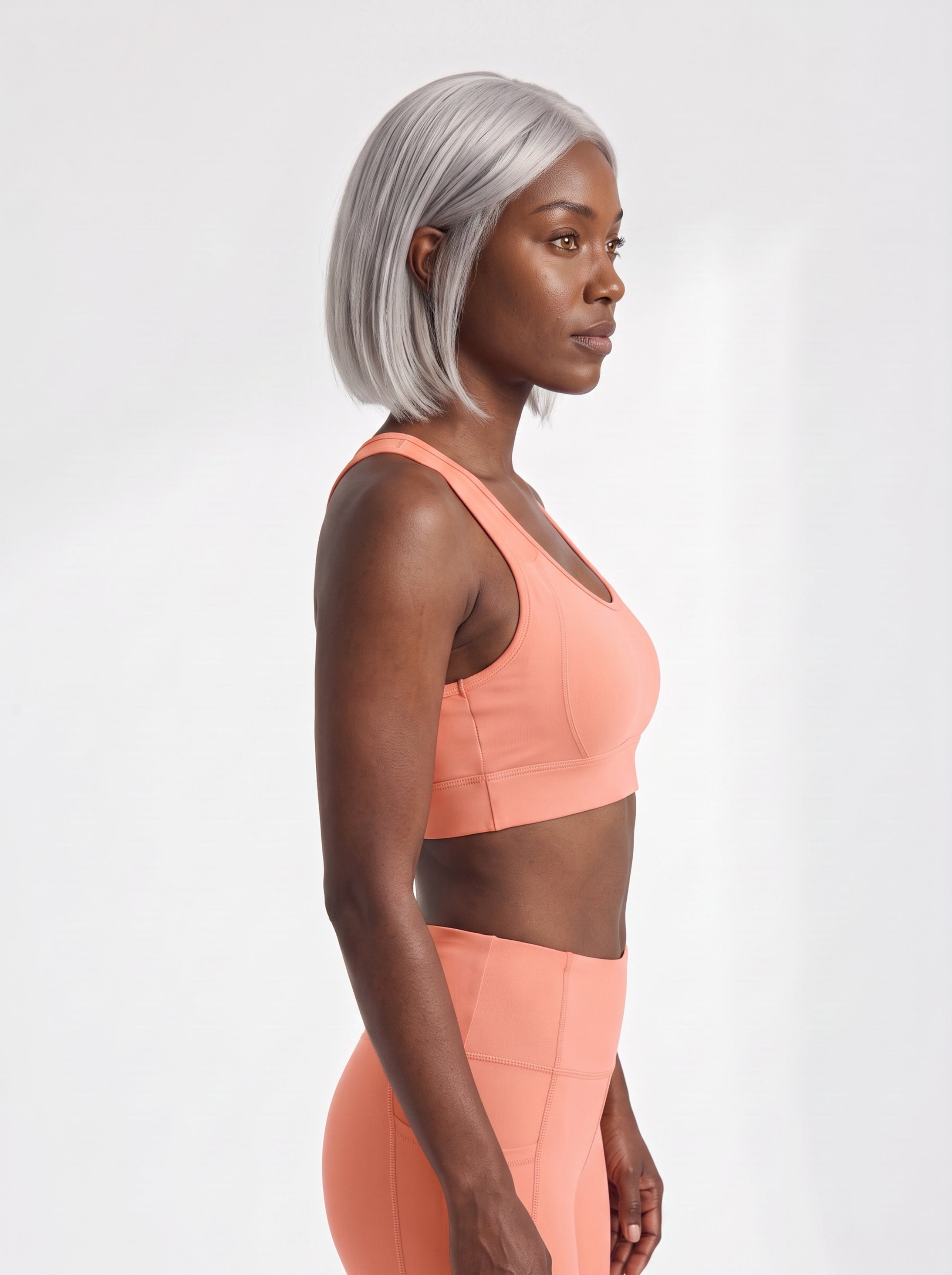 VLIZ women's pink supportive workout sports bra, side view