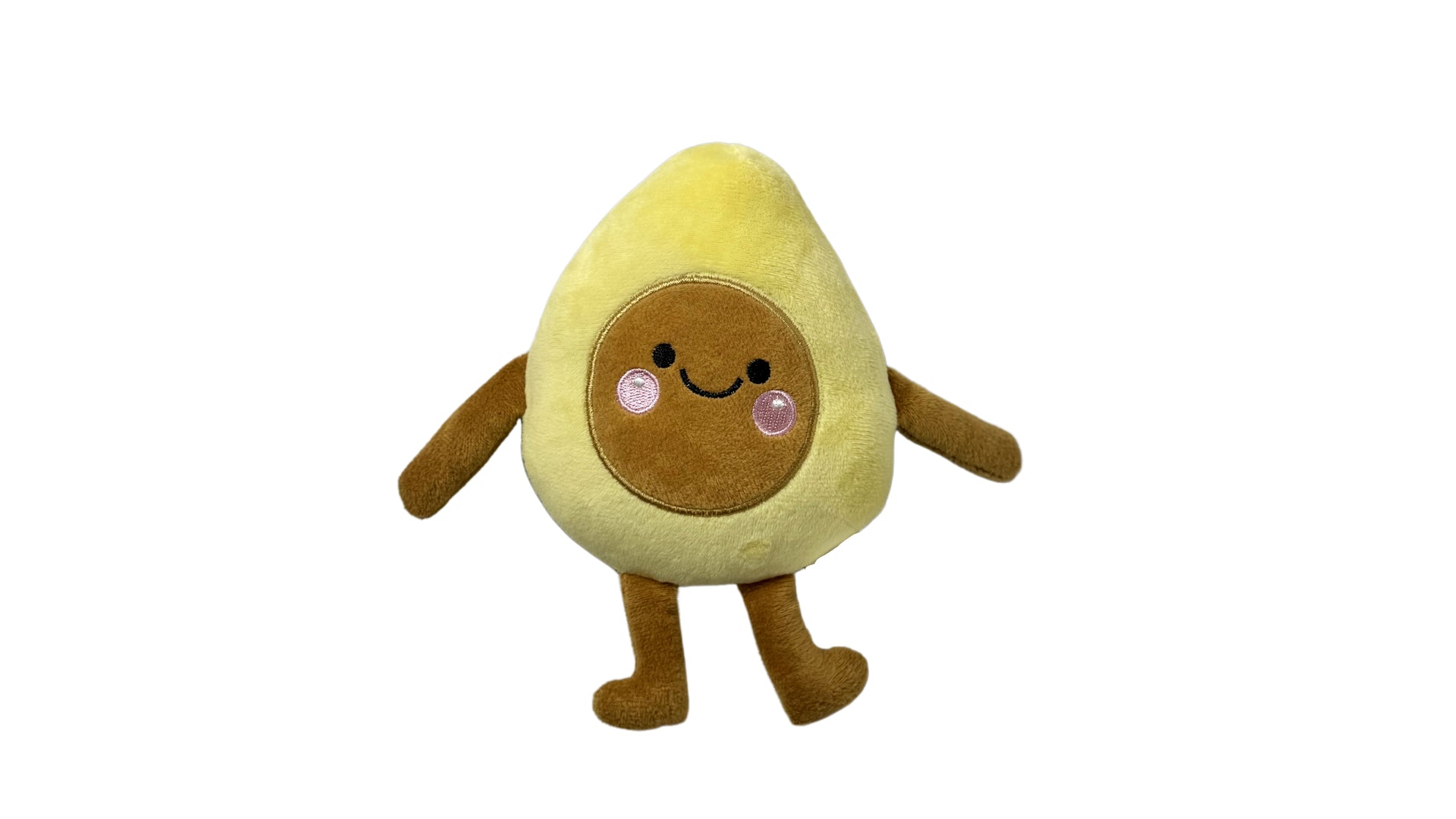 Avocado-shaped plush dog toy made of soft crystal velvet with PP cotton stuffing, featuring a built-in flat squeaker for interactive and fun playtime.