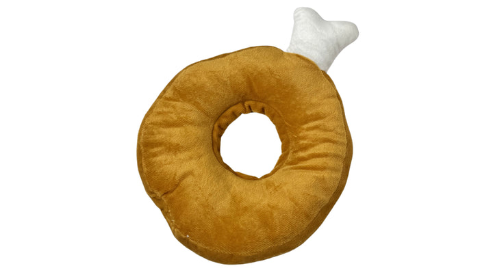 Soft plush chicken leg pet recovery collar with 5cm thick padding, adjustable fit, and a 10cm inner circle diameter for post-surgery protection.