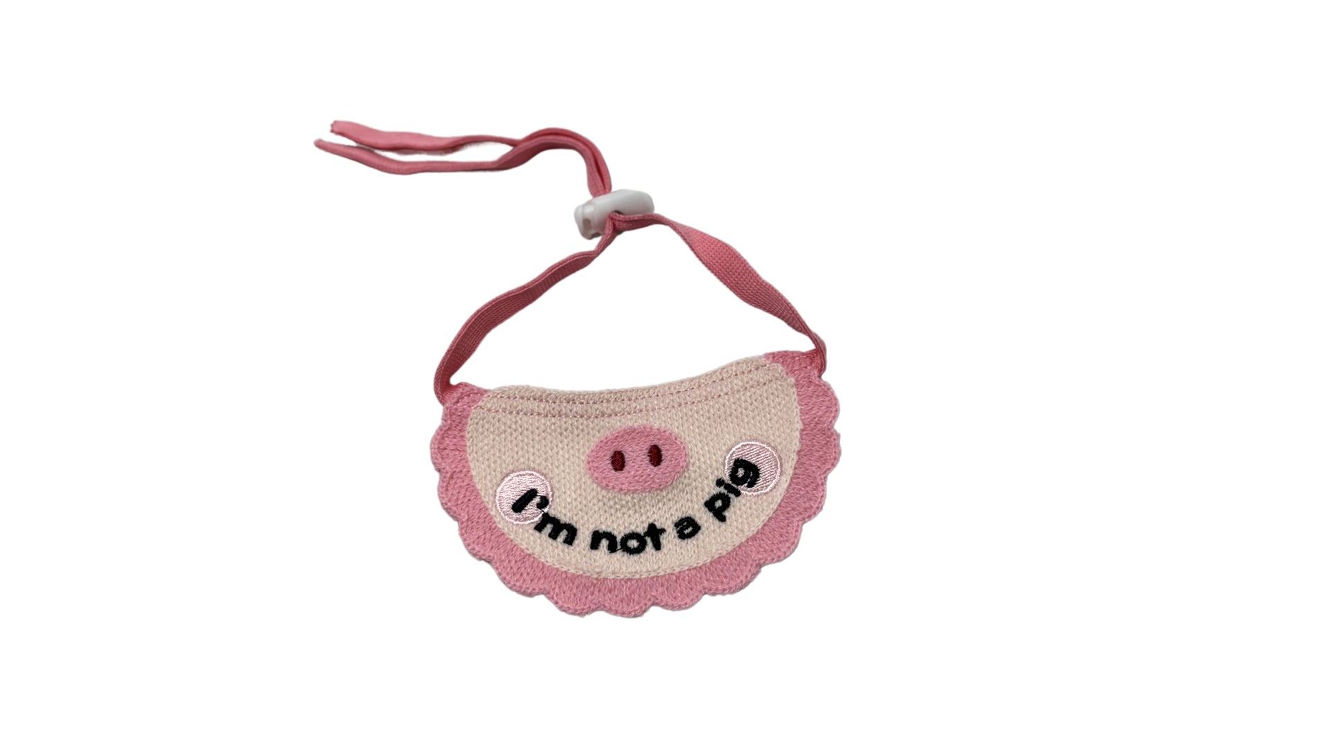 Pink piggy pet bandana with embroidered piggy details, made from soft breathable fabric, featuring an adjustable tie-up design for a cute and stylish look.