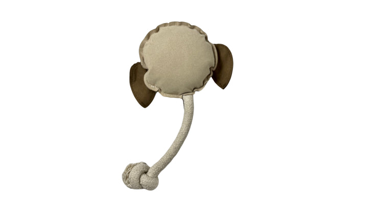 VLIZ Boba's Choice owl-shaped leather and rope dog toy with a built-in squeaker, made from durable microfiber suede and PU leather, perfect for chewing and tugging.