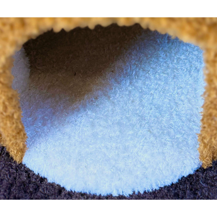 Soft cushioned interior of VLIZ cat tree base hideout, designed for cozy feline rest and privacy.