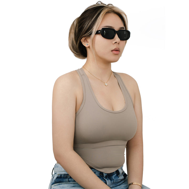 VLIZ Crux sunglasses with black frame and black lenses, square-edge design, engraved logo on temples.
