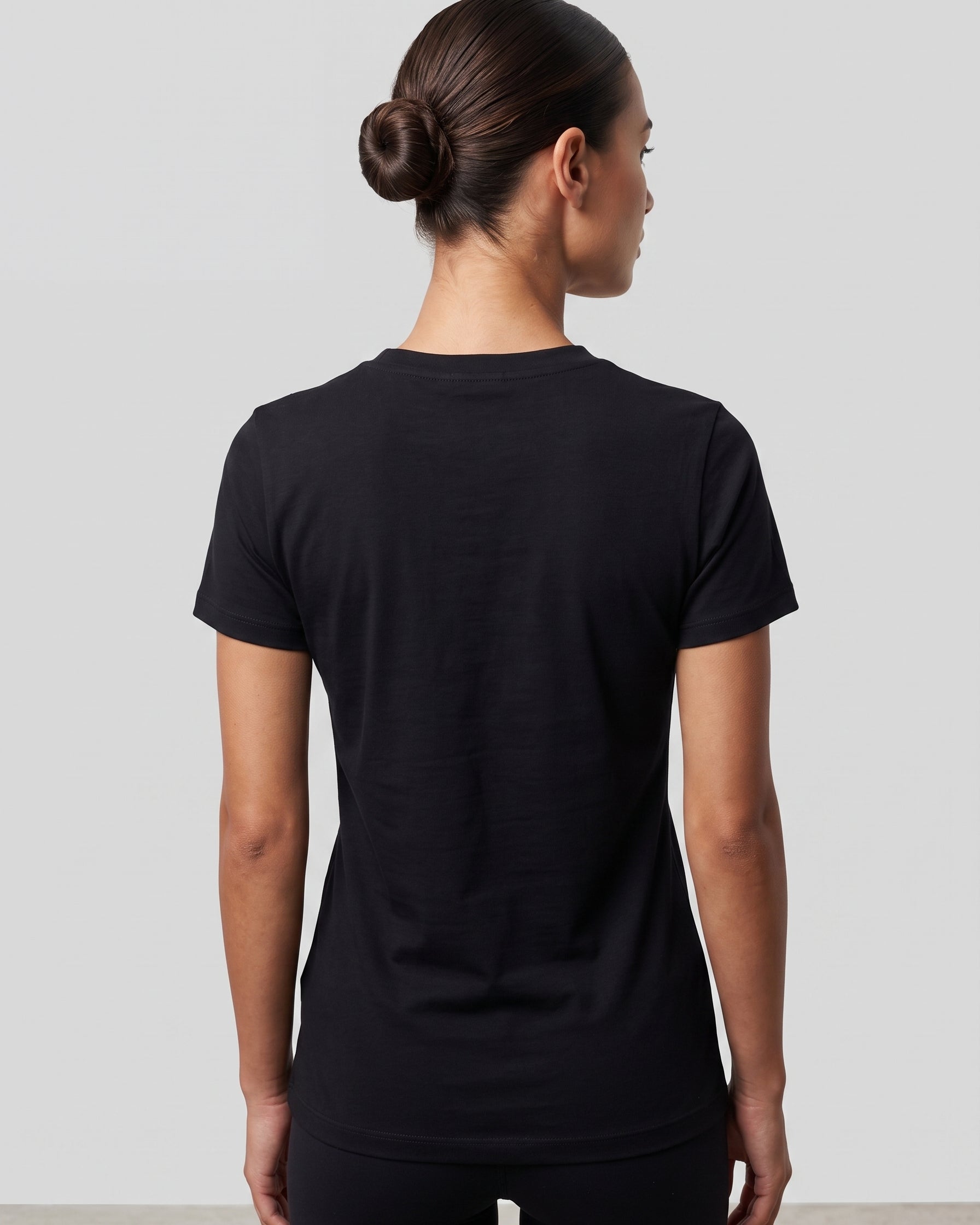 VLIZ Fitted Sports T-Shirt in Black, back view, sleek sculpting silhouette for running tennis and everyday wear