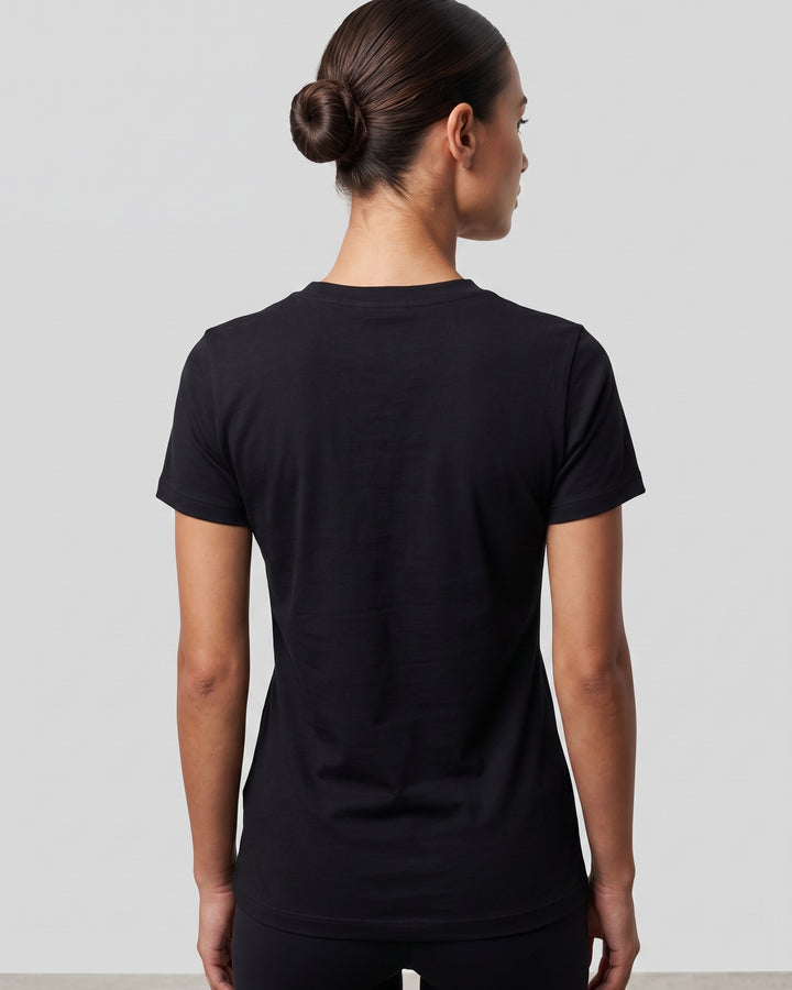 VLIZ Fitted Sports T-Shirt in Black, back view, sleek sculpting silhouette for running tennis and everyday wear