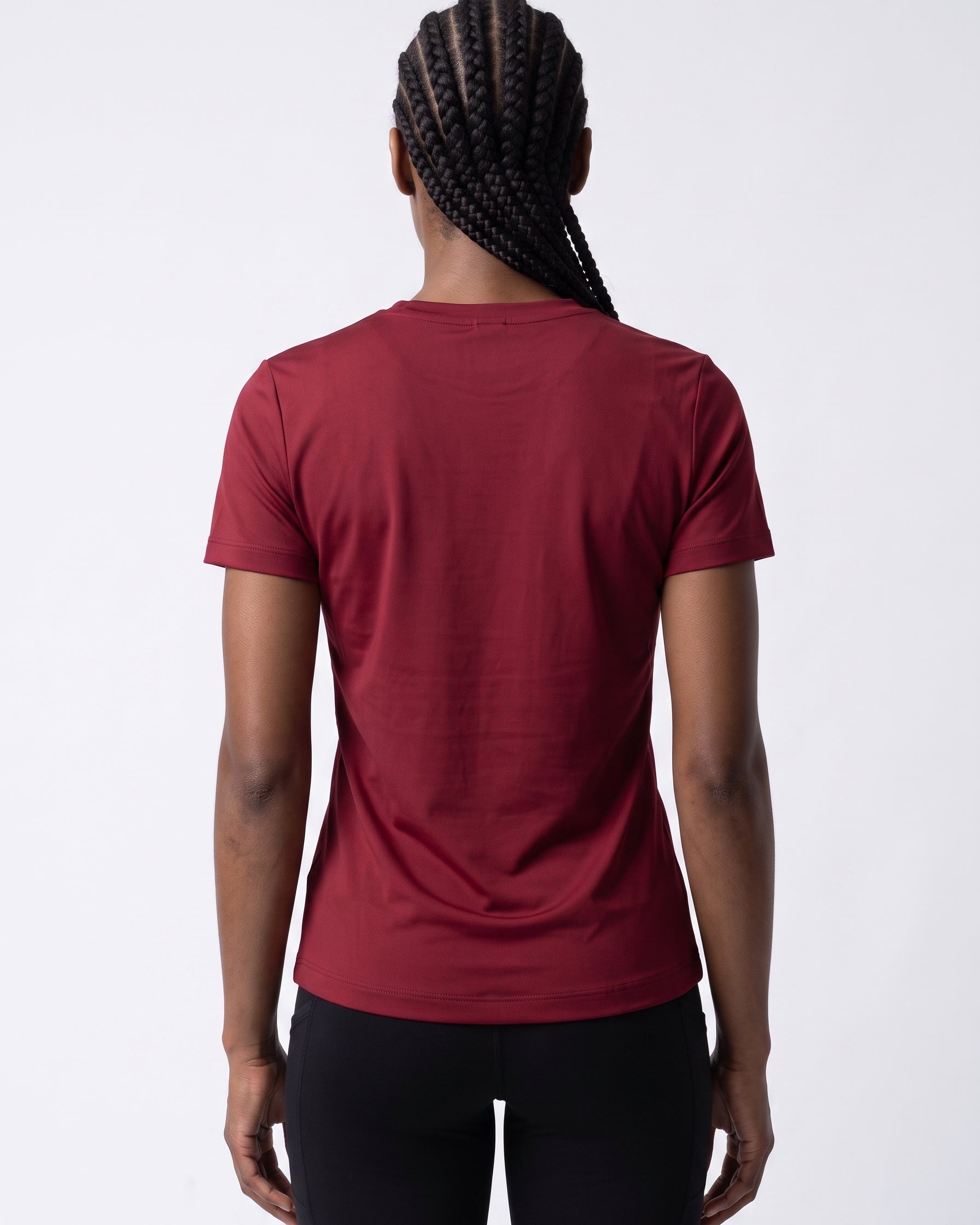 VLIZ Fitted Sports T-Shirt in Red, back view, clean minimal design with sweat-wicking recycled polyester