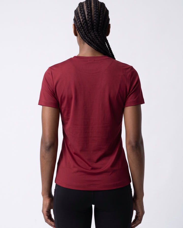 VLIZ Fitted Sports T-Shirt in Red, back view, clean minimal design with sweat-wicking recycled polyester