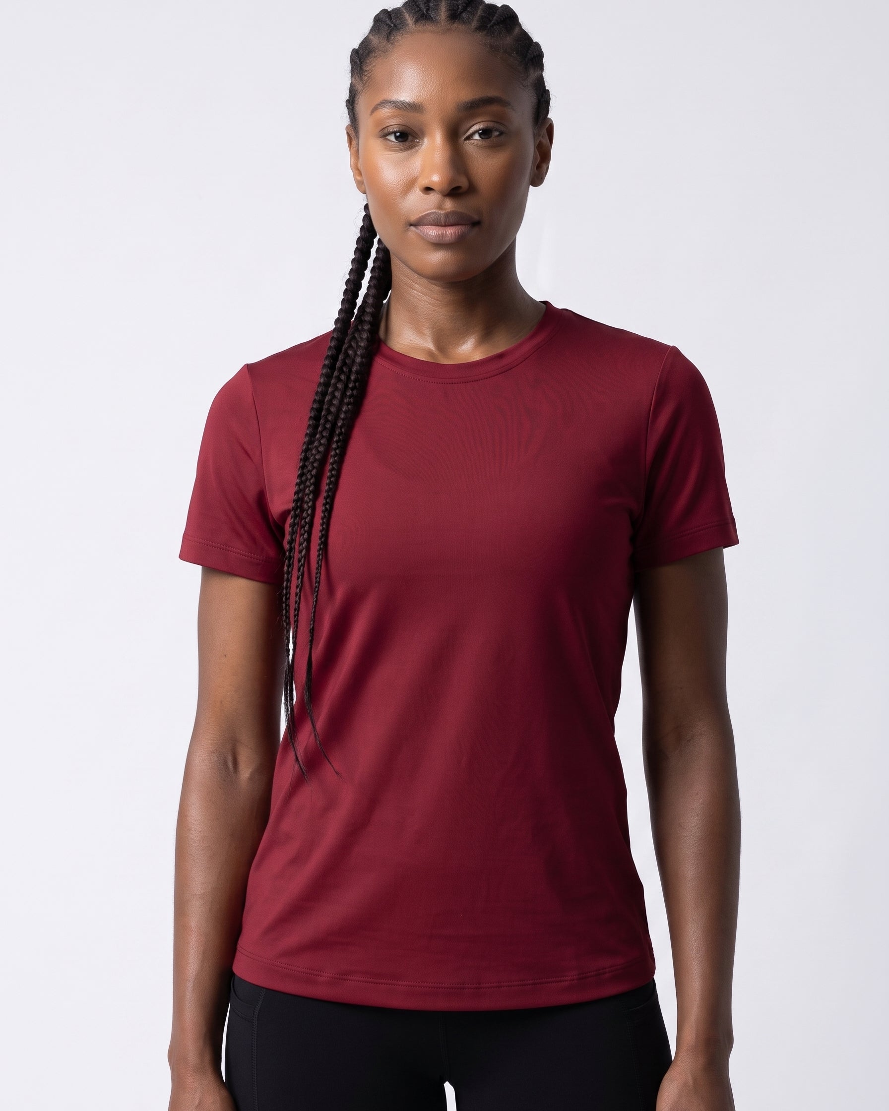 VLIZ Fitted Sports T-Shirt in Red, front view, buttery-soft fitted silhouette that flatters every body type