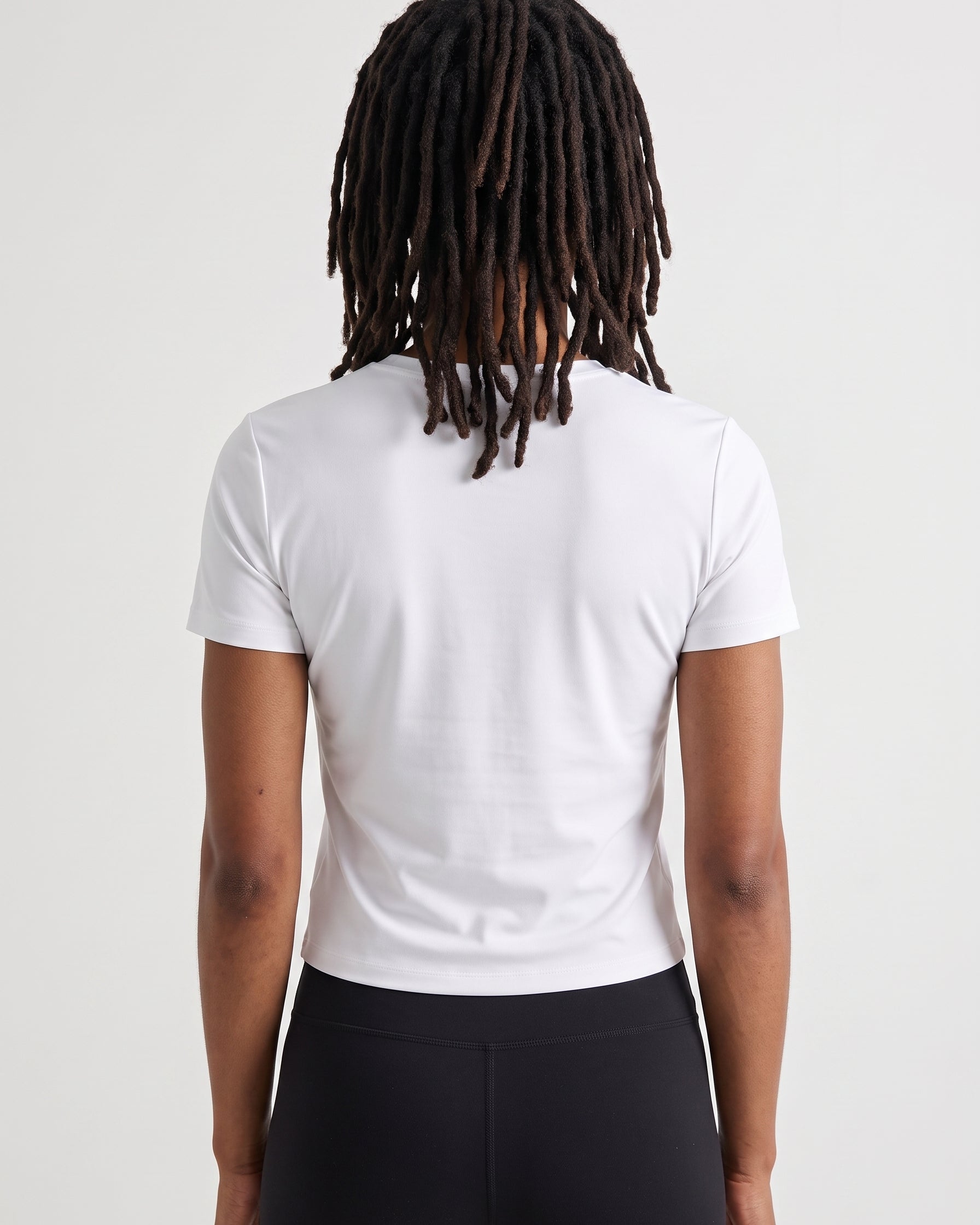 VLIZ Fitted Sports T-Shirt in White, back view, clean minimal silhouette with four-way stretch and sweat-wicking fabric