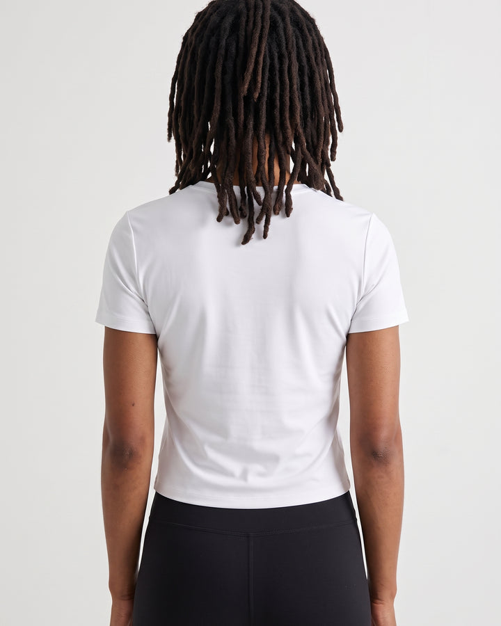 VLIZ Fitted Sports T-Shirt in White, back view, clean minimal silhouette with four-way stretch and sweat-wicking fabric