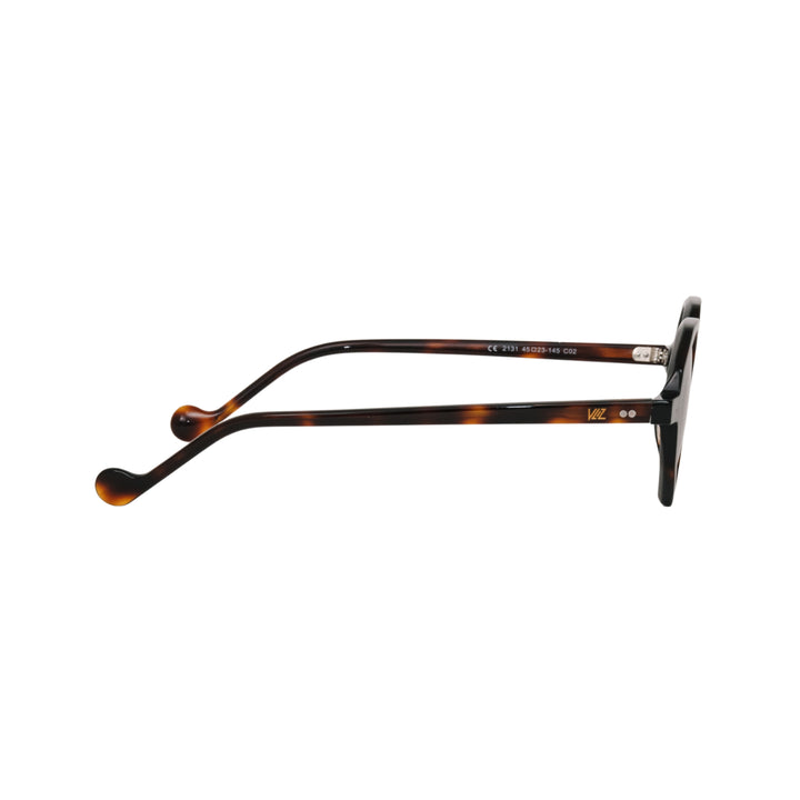 VLIZ Grid sunglasses with tortoise octagon frame and brown lenses, sculptural streetwear design with engraved logo on temples.