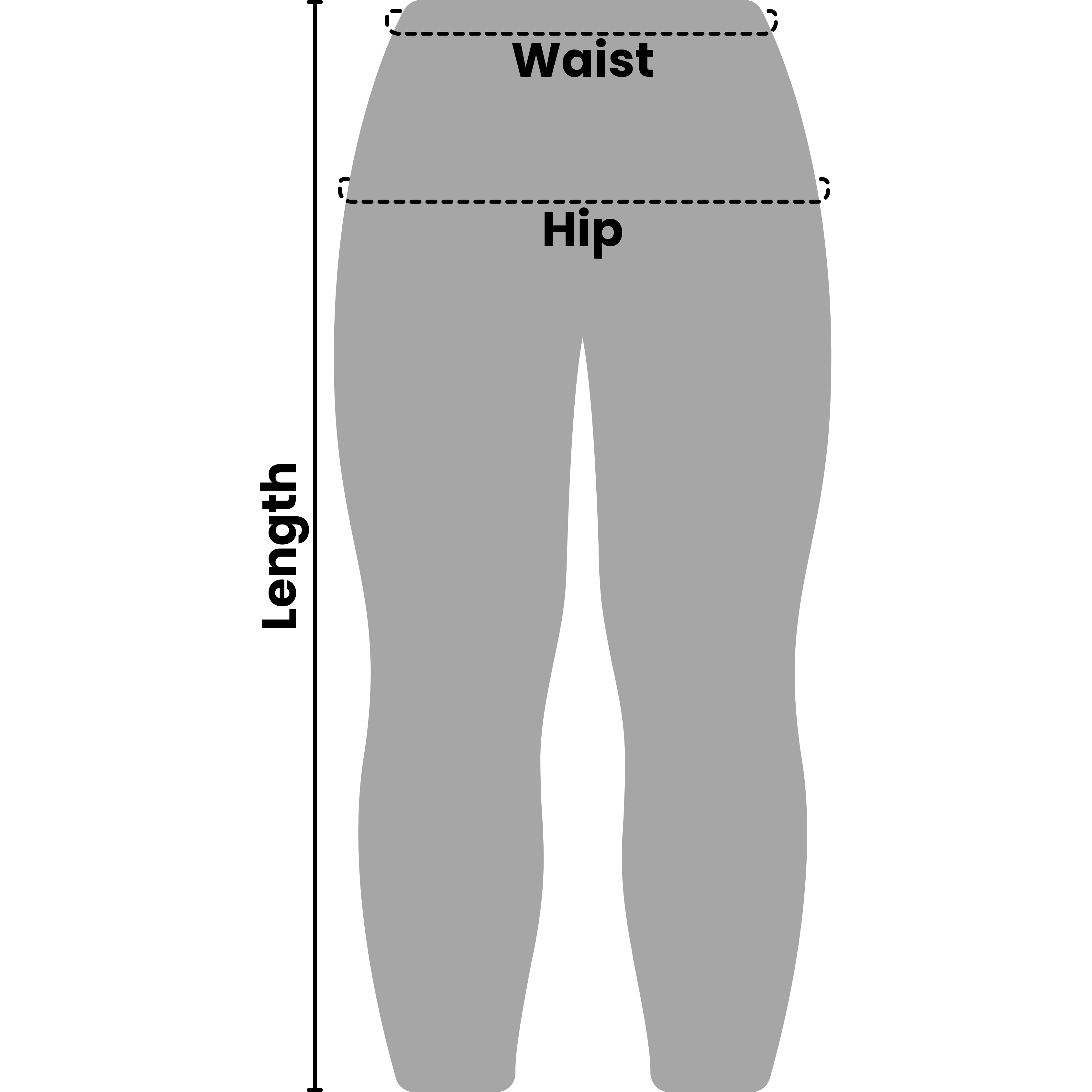 Size guide illustration for VLIZ leggings showing how to measure waist and hip around the fullest parts of the body for accurate fit.