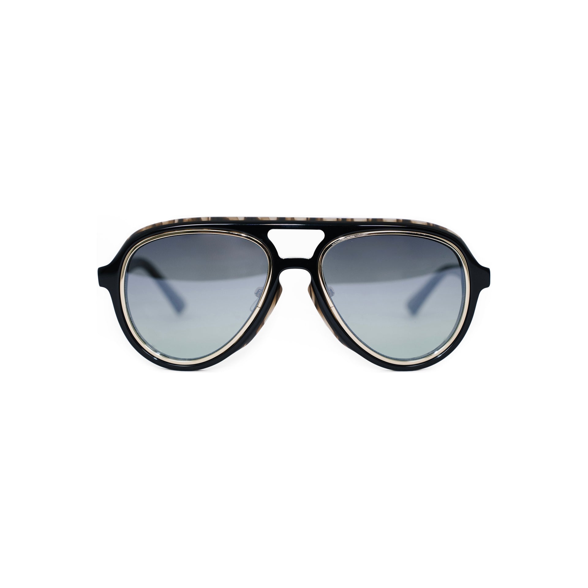 VLIZ Lindbergh sunglasses with black aviator-style frame and gradient blue lenses, retro double-bridge design, engraved logo on temples