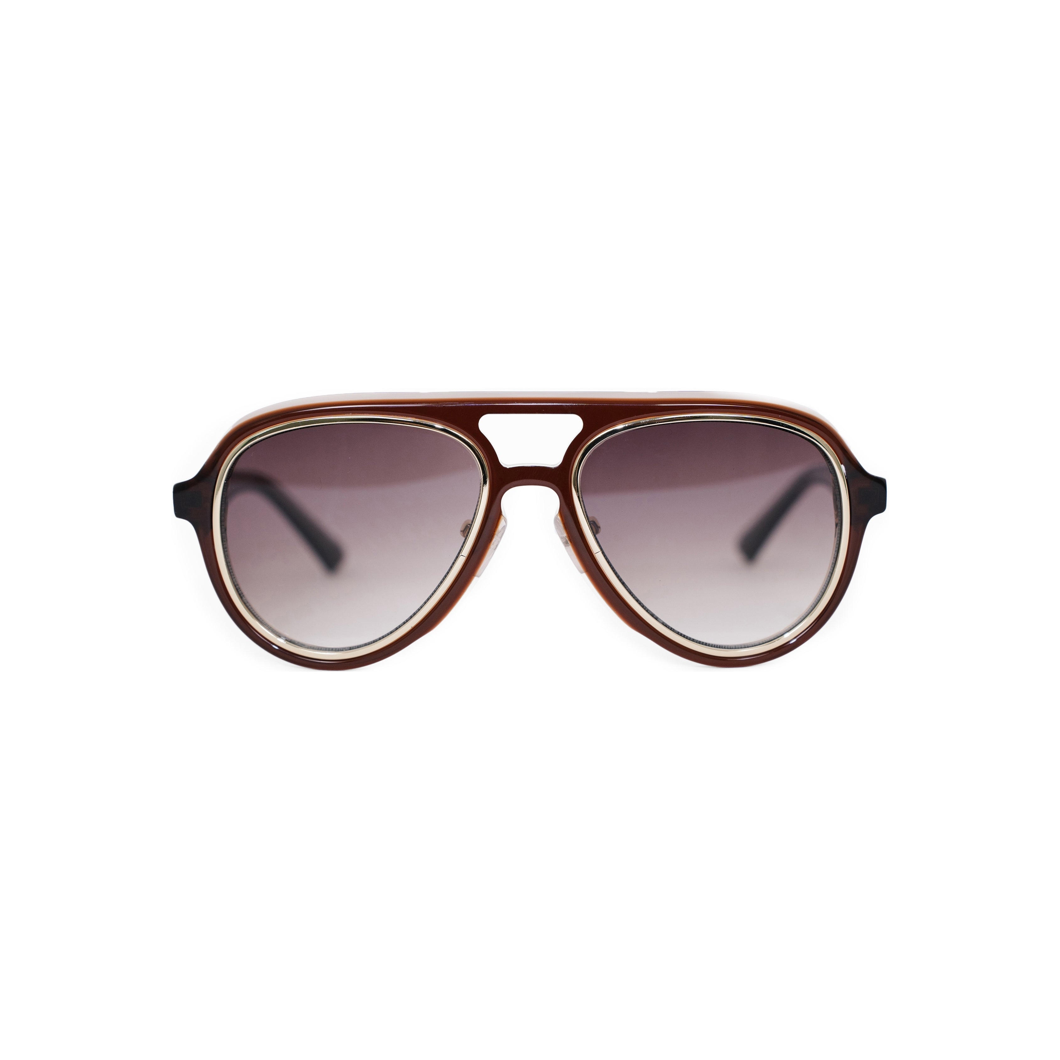 VLIZ Lindbergh sunglasses with brown aviator-style frame and gradient gray lenses, retro double-bridge design, engraved logo on temples.