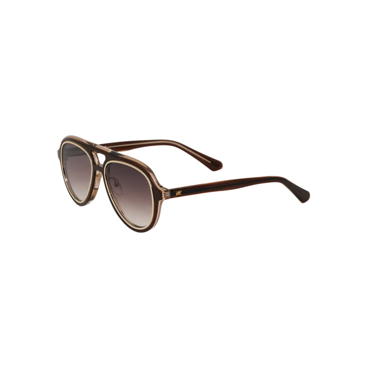 VLIZ Lindbergh sunglasses with brown aviator-style frame and gradient gray lenses, retro double-bridge design, engraved logo on temples.