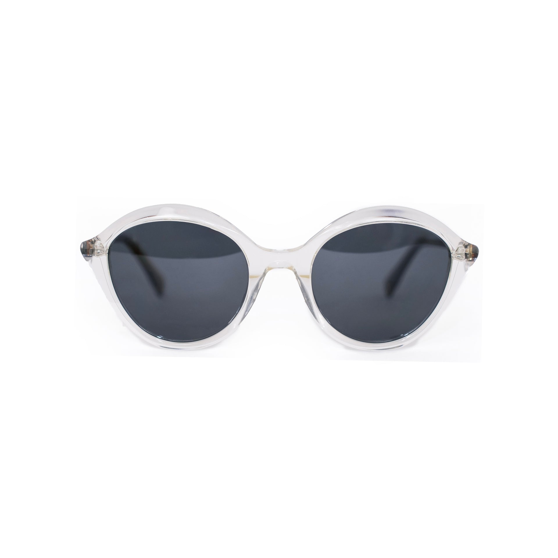 VLIZ Lucent round sunglasses with translucent frame and black lenses, street-style gradient design, engraved logo on temples.