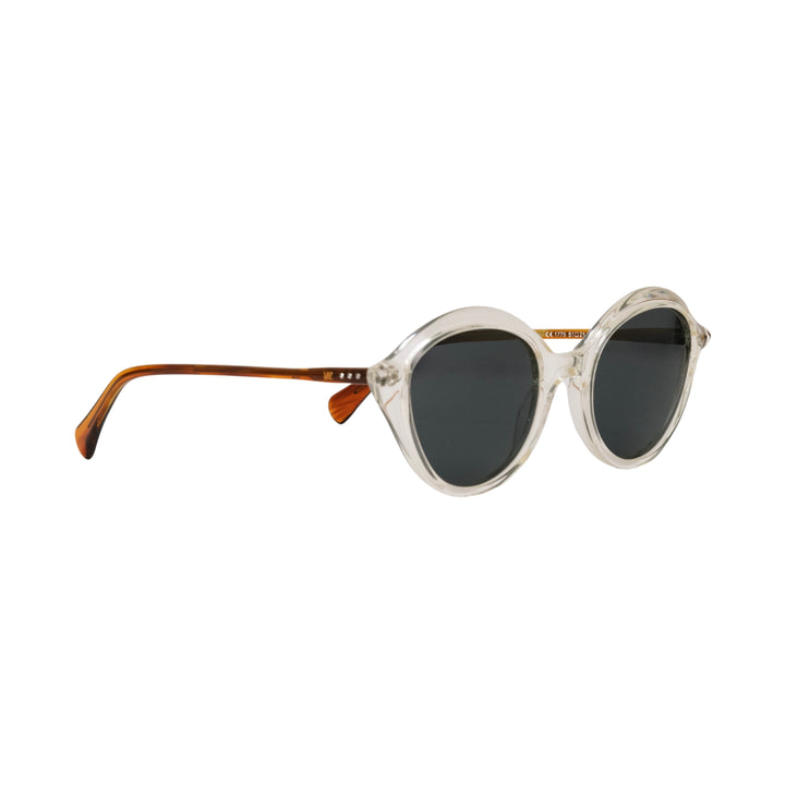 VLIZ Lucent round sunglasses with translucent frame and black lenses, street-style gradient design, engraved logo on temples.
