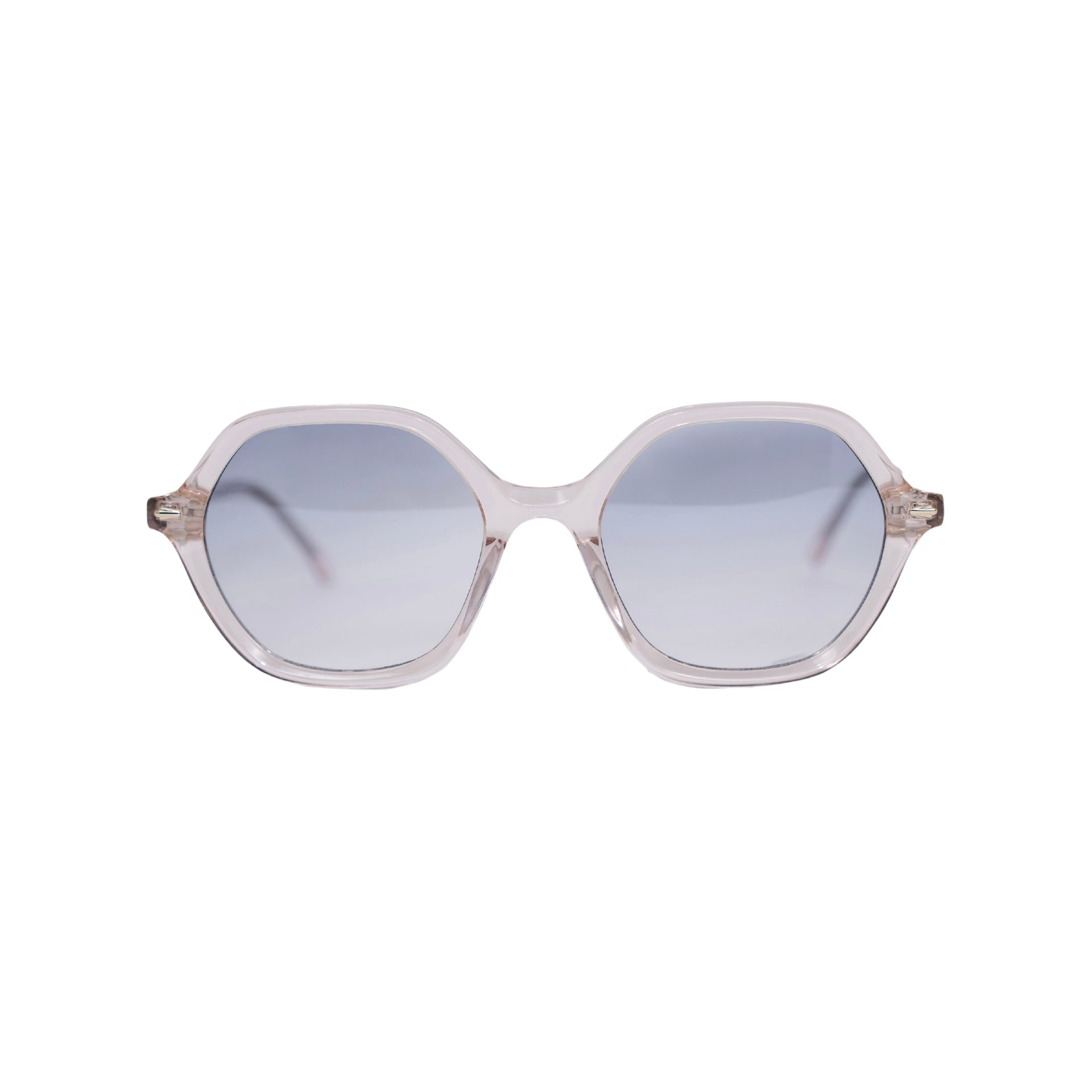 VLIZ Lunelle sunglasses with a translucent tea octagon frame and light blue gradient lenses, sculptural silhouette inspired by lunar geometry, engraved logo on temples
VLIZ Lunelle sunglasses with a tortoise octagon frame and gradient lenses, sculptural silhouette inspired by lunar geometry, engraved logo on temples.