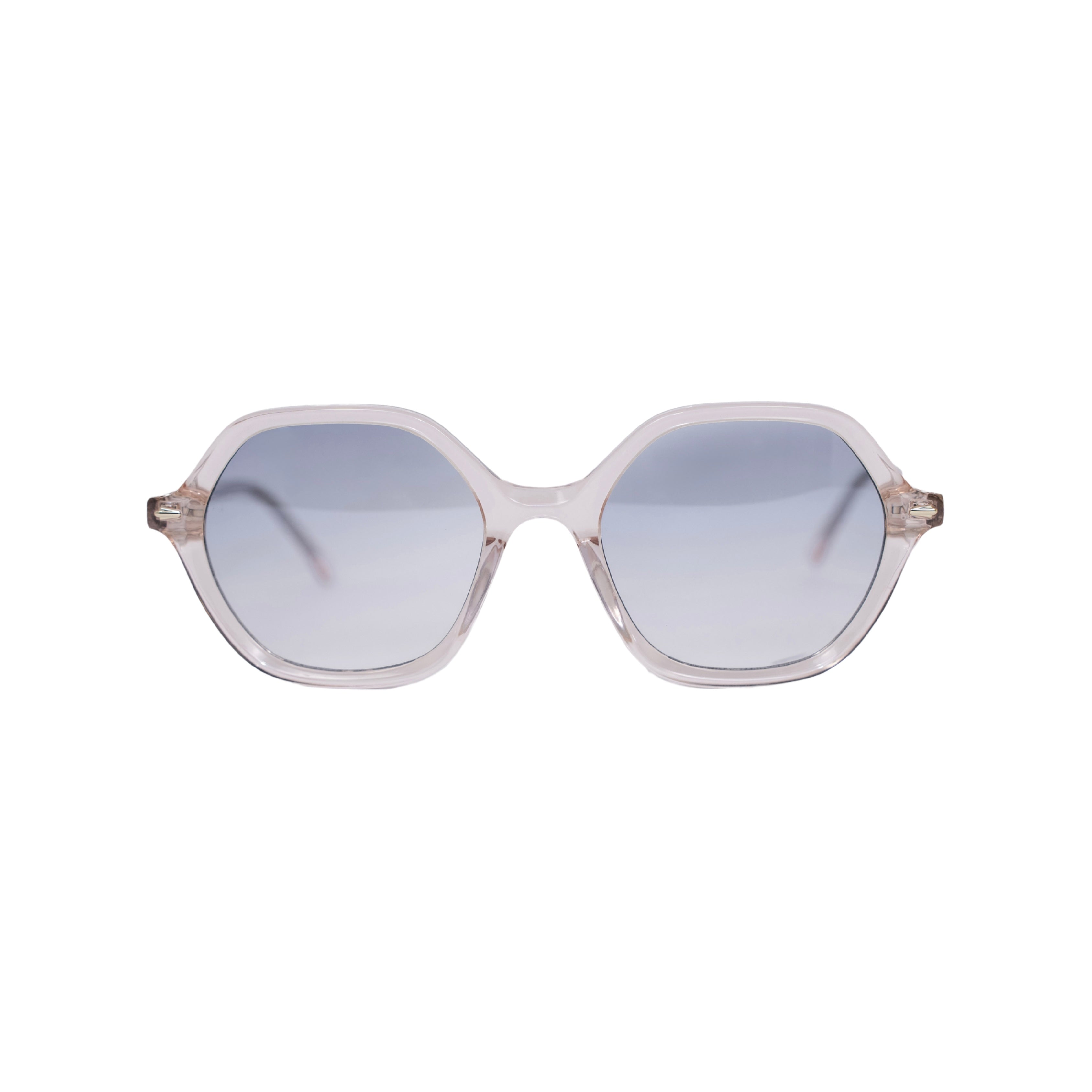 VLIZ Lunelle sunglasses with a translucent tea octagon frame and light blue gradient lenses, sculptural silhouette inspired by lunar geometry, engraved logo on temples
VLIZ Lunelle sunglasses with a tortoise octagon frame and gradient lenses, sculptural silhouette inspired by lunar geometry, engraved logo on temples.