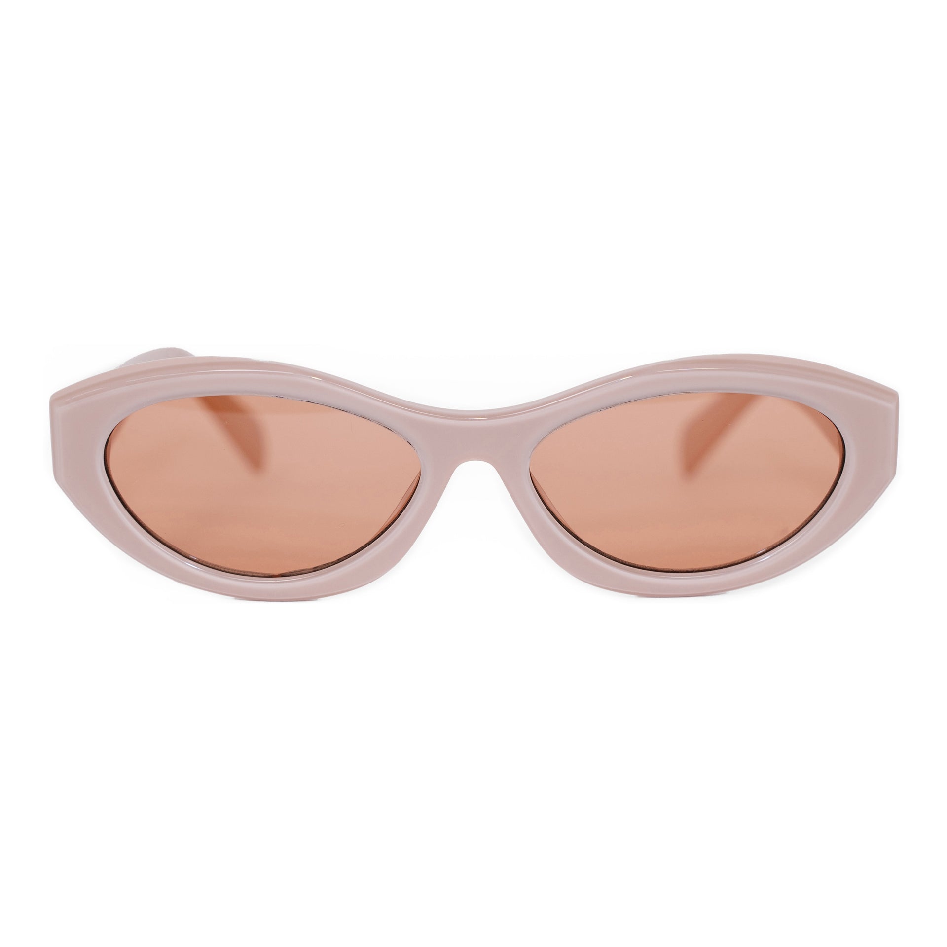 VLIZ Nolita oval sunglasses with pink frame and pink lenses, featuring smooth oval design and engraved logo on temples.