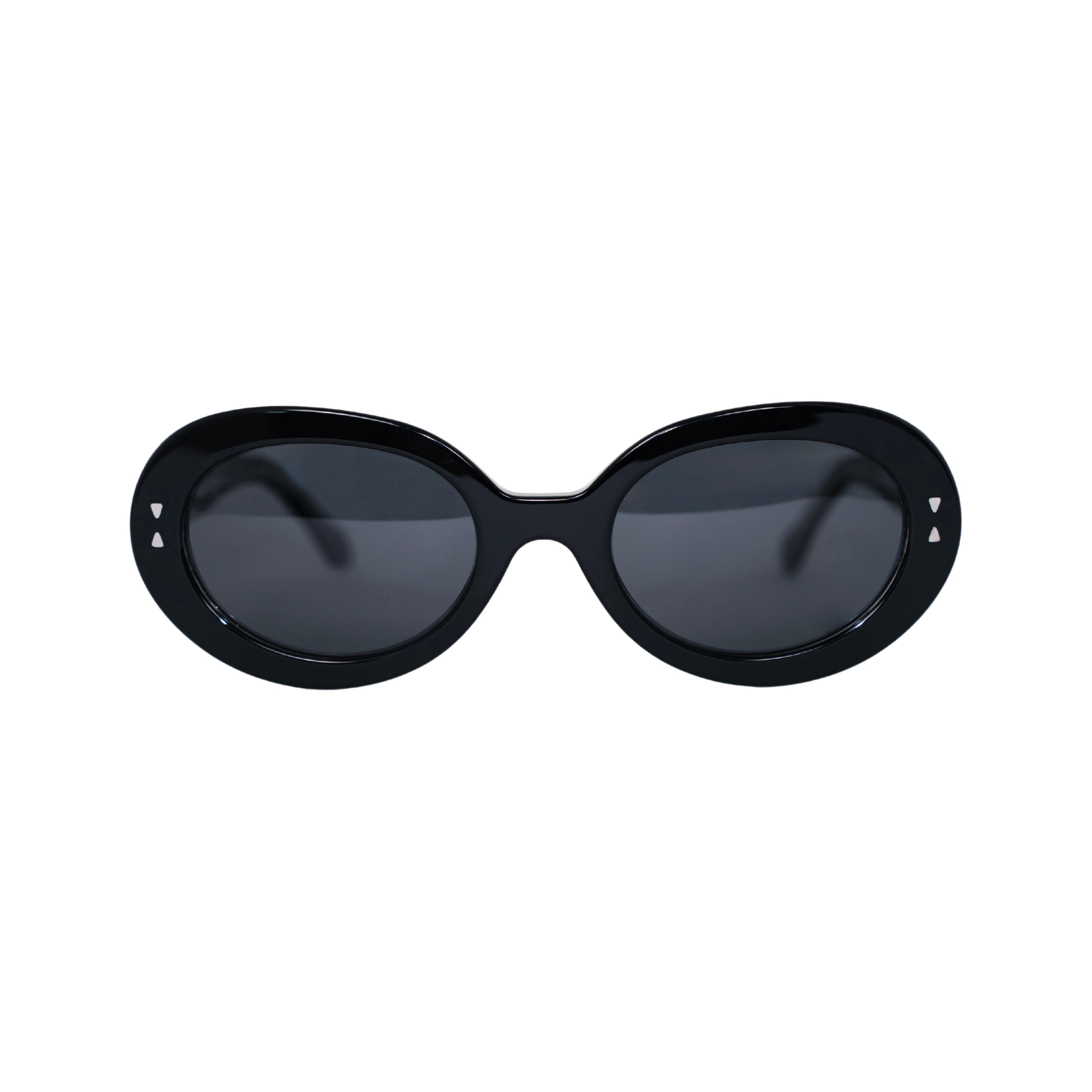 VLIZ Oracle sunglasses with a black wide oval frame, black lenses, retro styling, and engraved logo on temples.
