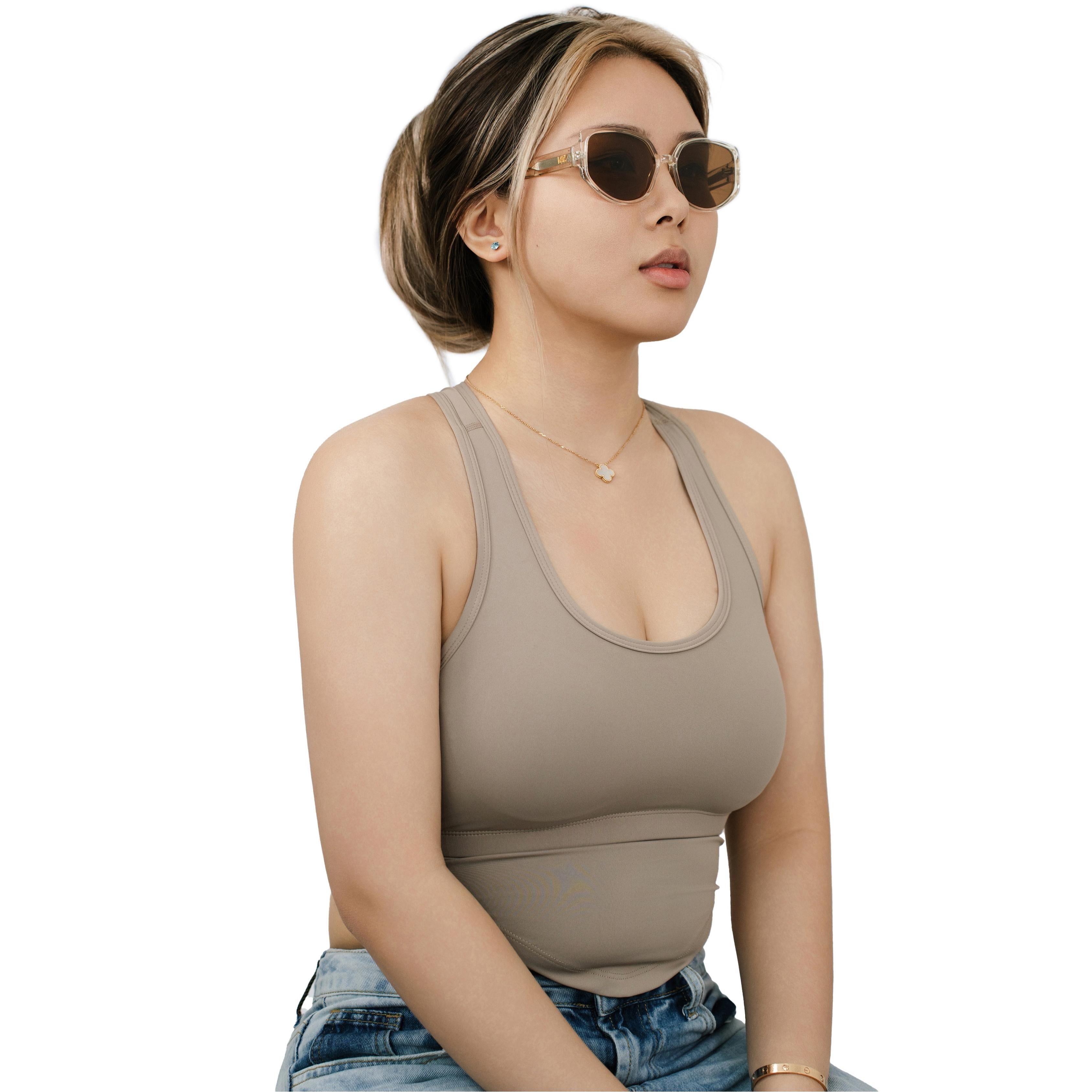 VLIZ Solace sunglasses with a brown square acetate-style frame and brown lenses, featuring sculpted edges, UV400 protection, and engraved logo on temples.