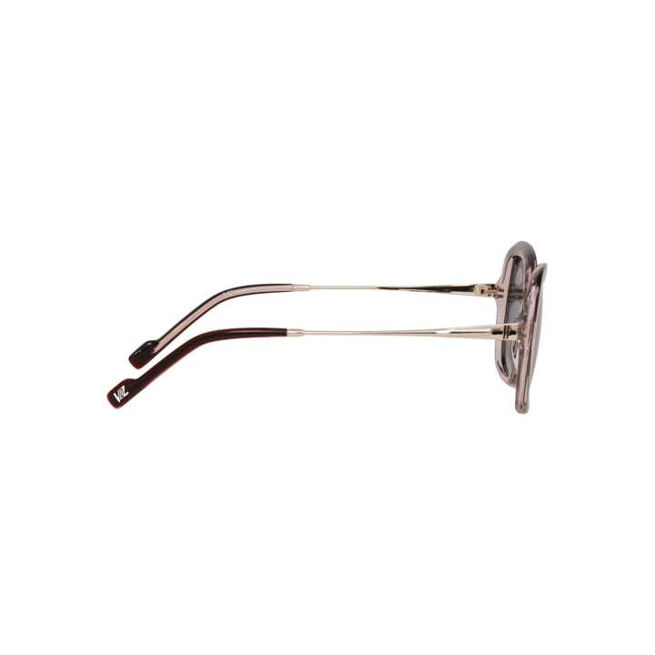 VLIZ Vista sunglasses with red translucent square-edge frame and black lenses, featuring softened angles, gradient styling, and engraved logo on temples